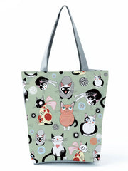 Lovely Cat Printed Tote Bag for Women Work Shoulder Shopping Handbag
