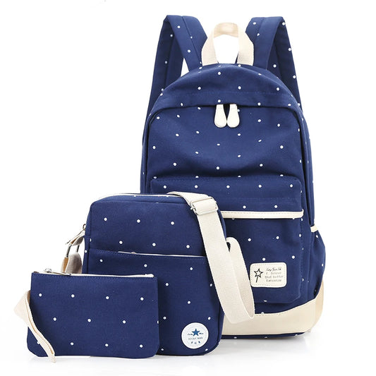 Canvas Backpack Women Shoulder Bags Campus Bag Jacquard Preppy Style