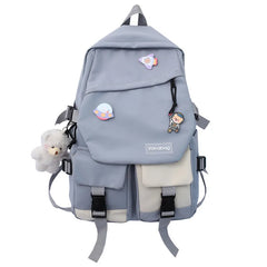 Vintage Schoolbag for High School Students with Pendant