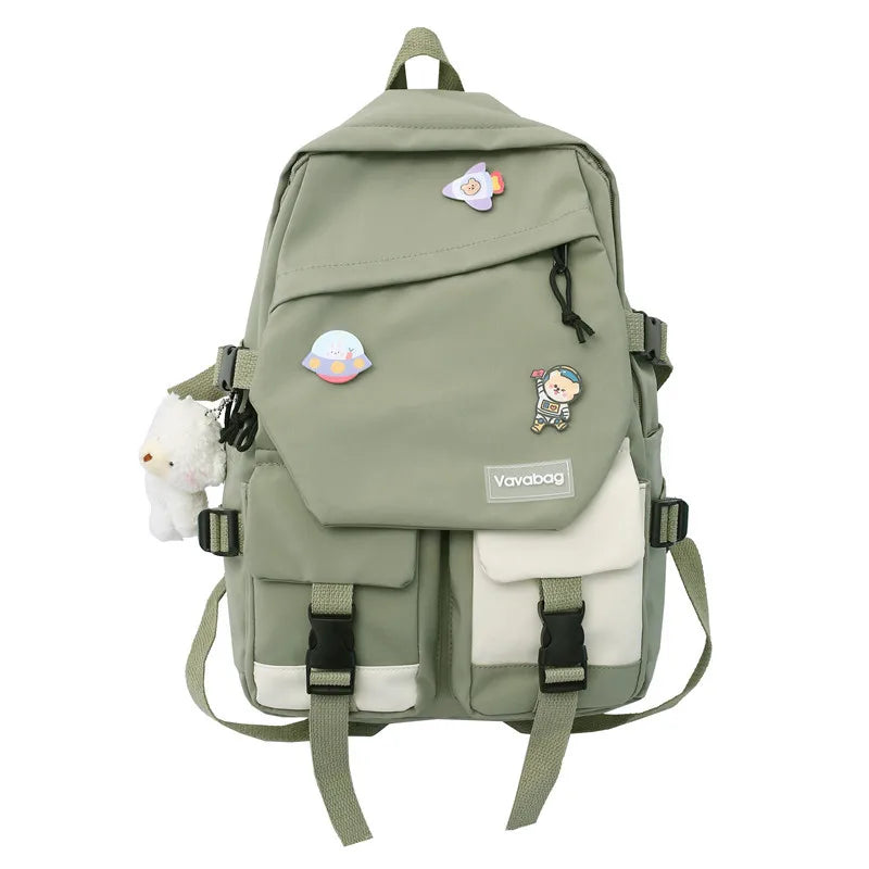 Vintage Schoolbag for High School Students with Pendant