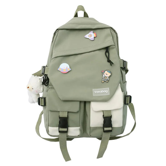 Vintage Schoolbag for High School Students with Pendant
