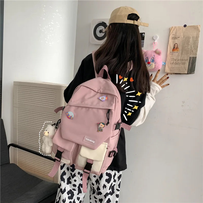 Vintage Schoolbag for High School Students with Pendant