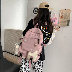 Vintage Schoolbag for High School Students with Pendant
