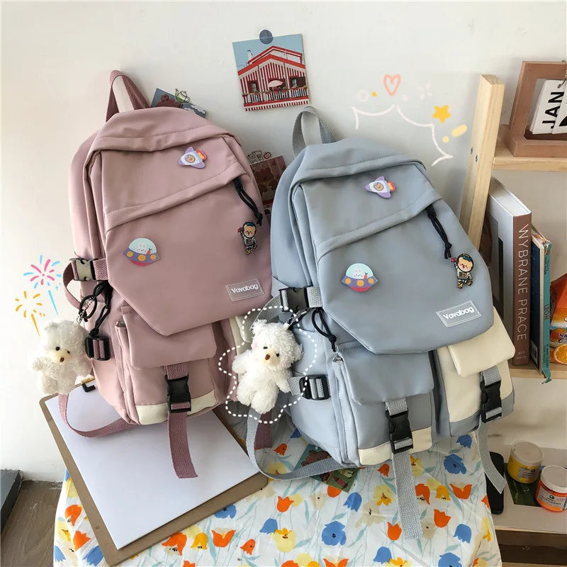Vintage Schoolbag for High School Students with Pendant