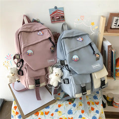 Vintage Schoolbag for High School Students with Pendant