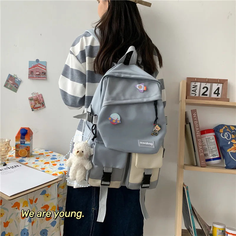 Vintage Schoolbag for High School Students with Pendant
