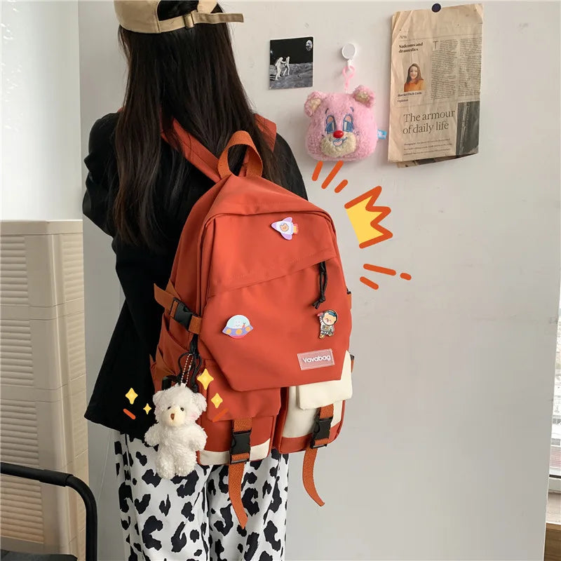 Vintage Schoolbag for High School Students with Pendant