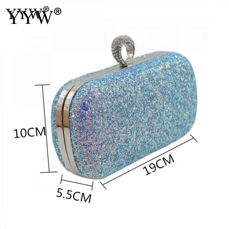Sequined Clutch Evening Bag with Chain Purse