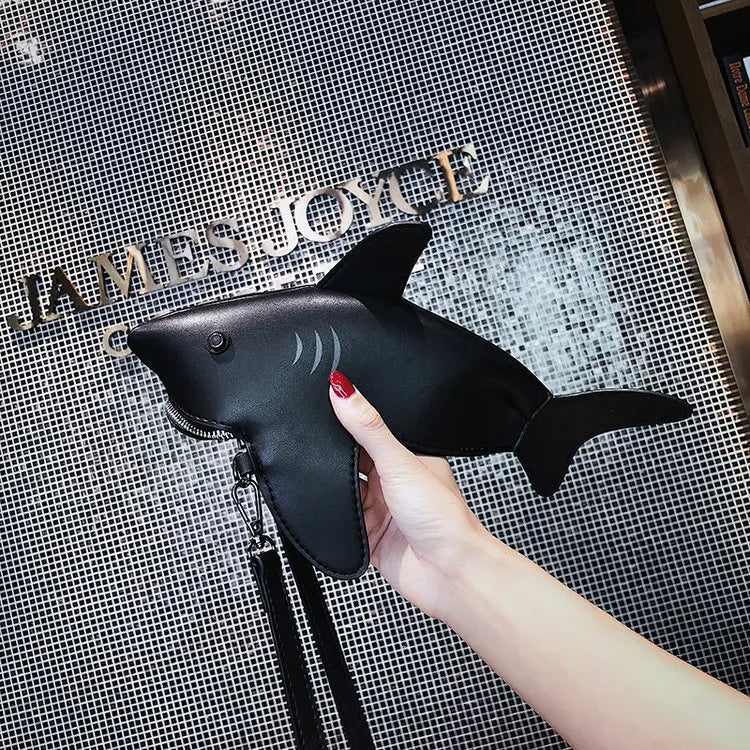 Shark Shape Messenger Bag Pu Leather Shoulder Bag Cartoon Small Bag