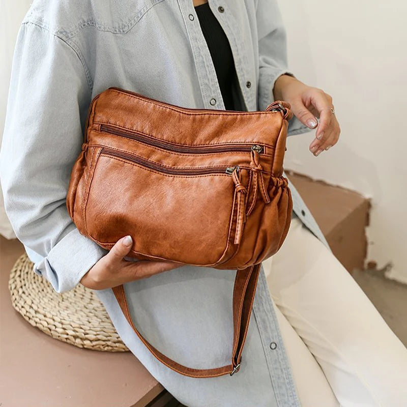 Women's Soft PU Leather Shoulder Bag Crossbody Multi-pocket Messenger Handbag