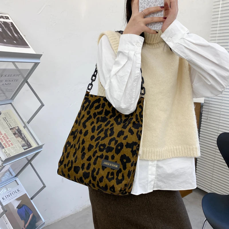 Leopard Shoulder Bag Women Large Capacity Canvas Handbag