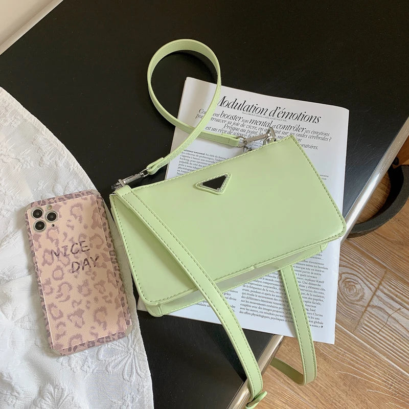 Green Leather Shoulder Bag Retro Casual Totes Shopping Bag