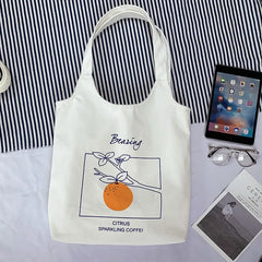 Orange Canvas Bag Artistic Vest Women Shoulder Handbag Lightweight Bag