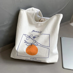 Orange Canvas Bag Artistic Vest Women Shoulder Handbag Lightweight Bag