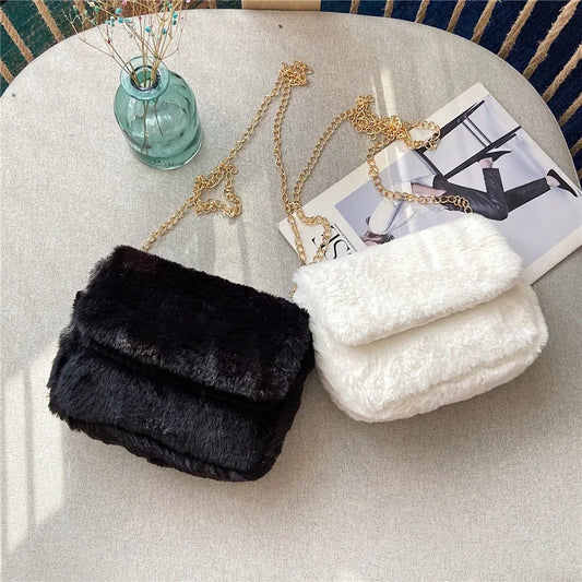 Retro Single PU Leather Shoulder Bag Messenger Bag Chain Lamb Wool Bag