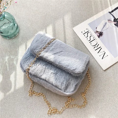 Retro Single PU Leather Shoulder Bag Messenger Bag Chain Lamb Wool Bag