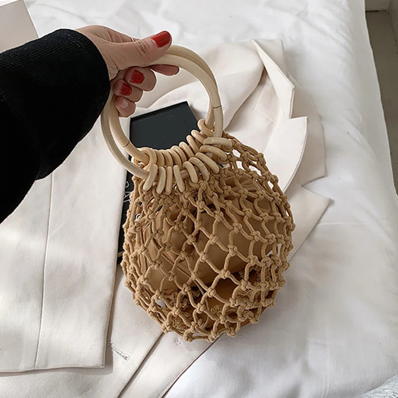 Round Shape Top-Handle Small Bag Purse Hollow Out Handbags Totes