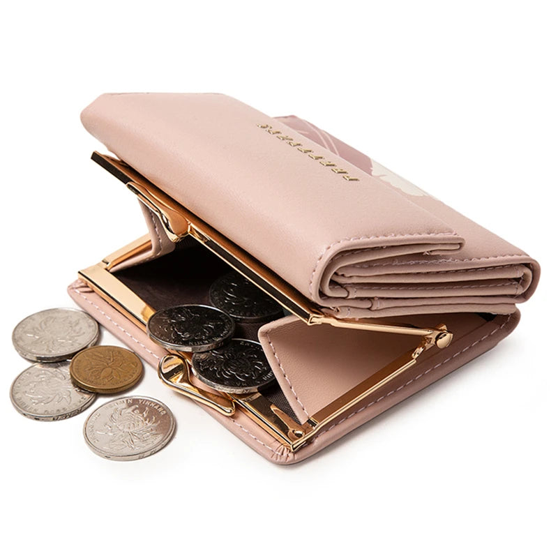Women's Mini Wallet Retro Flower Short Purse Student Tri-Fold Wallet