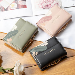 Women's Mini Wallet Retro Flower Short Purse Student Tri-Fold Wallet