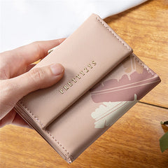 Women's Mini Wallet Retro Flower Short Purse Student Tri-Fold Wallet