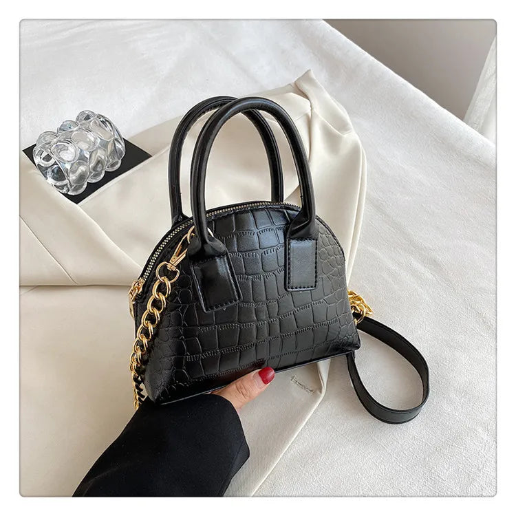 Bright Finish Leather Shell Bag Chain Crossbody Women's Bag