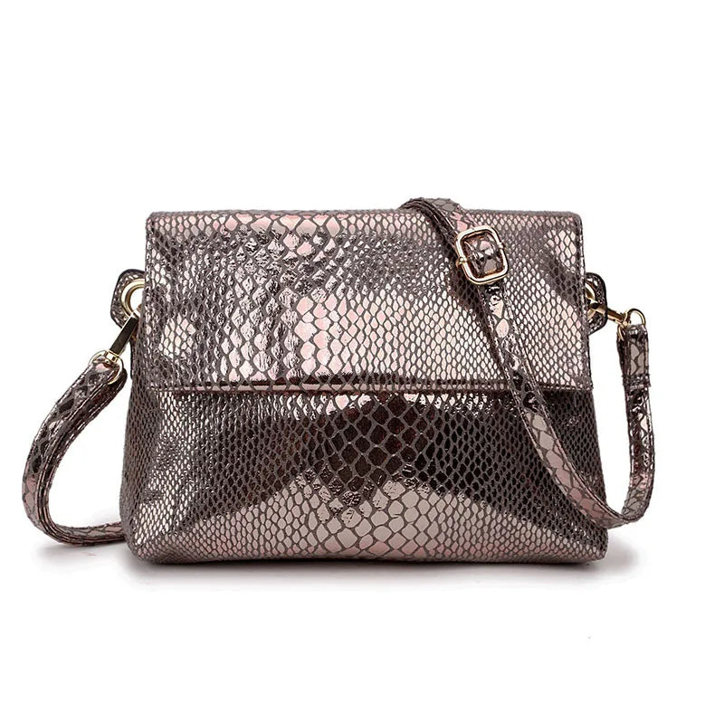 Pink Snake Print Small Square Bag Soft Leather Crossbody Bag