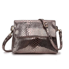 Pink Snake Print Small Square Bag Soft Leather Crossbody Bag