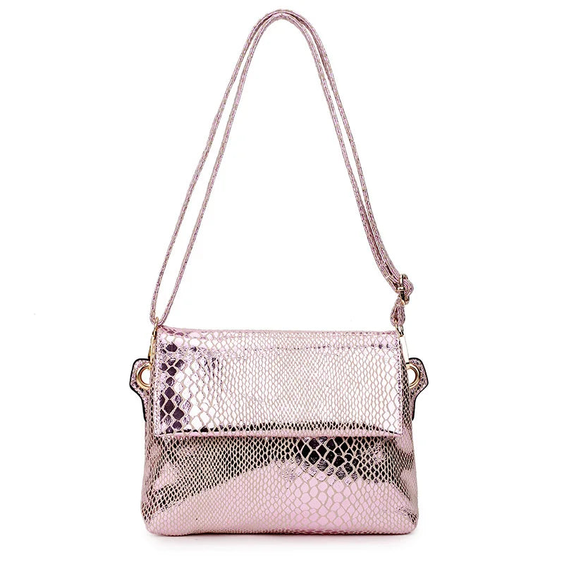 Pink Snake Print Small Square Bag Soft Leather Crossbody Bag