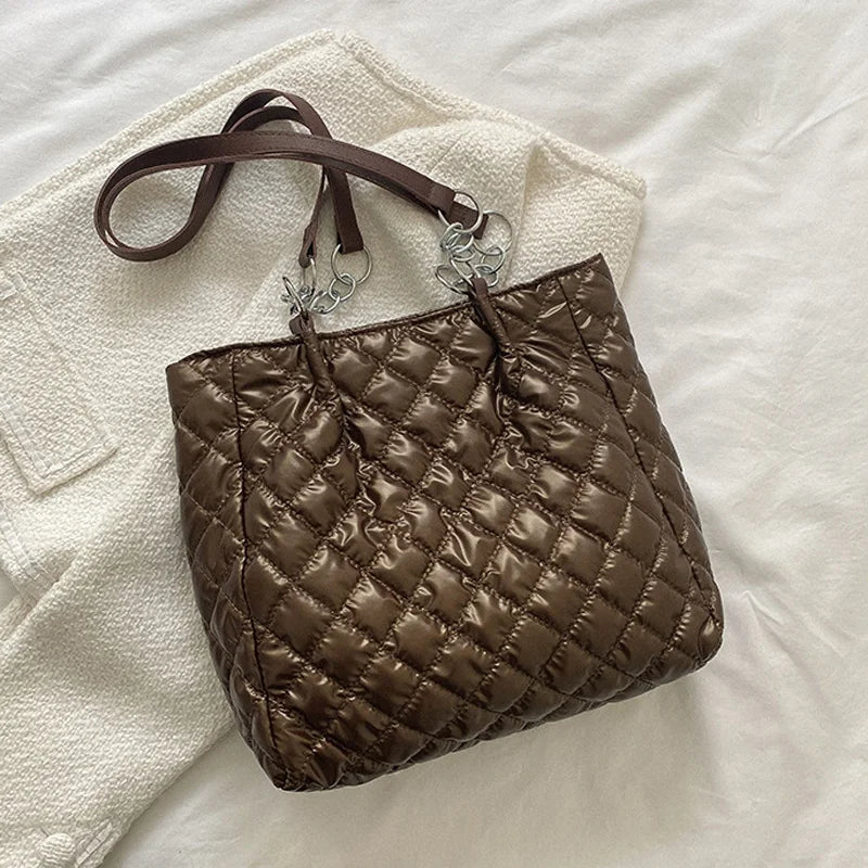 Soft Cotton Nylon Shoulder Bag Casual Tote Bags Plaid Top Handle Bag