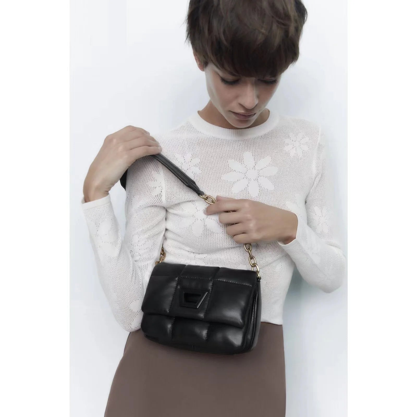 Quilted Shoulder Bag Women Purses Handbag Retro Clutch Tote