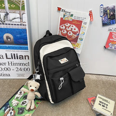 Solid Bear Pendant Backpack Women College Student Bag Nylon Waterproof
