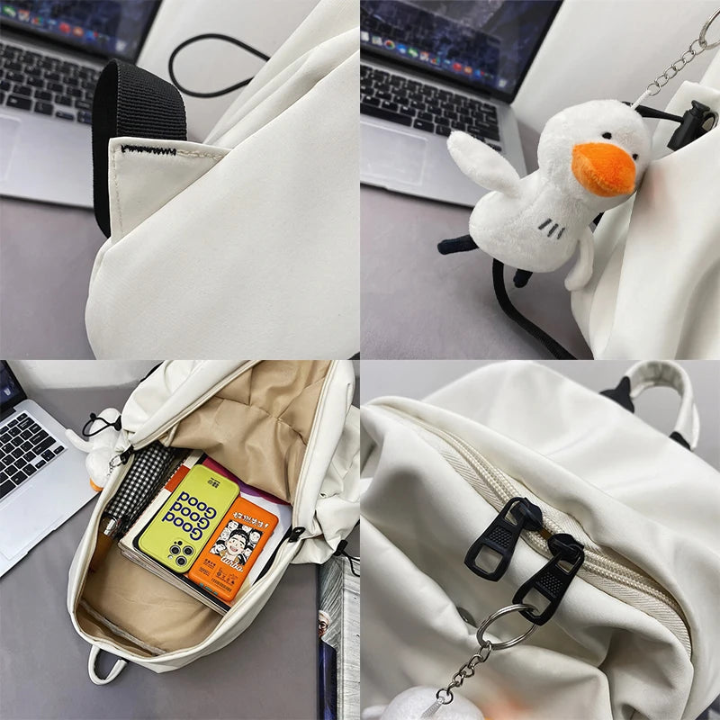 Solid College Student Schoolbag Large Capacity Backpack