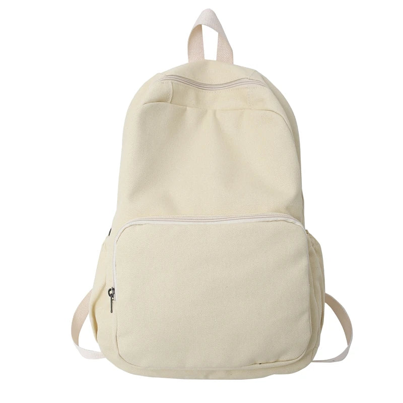 Solid Retro Canvas Women Backpack Travel Rucksack