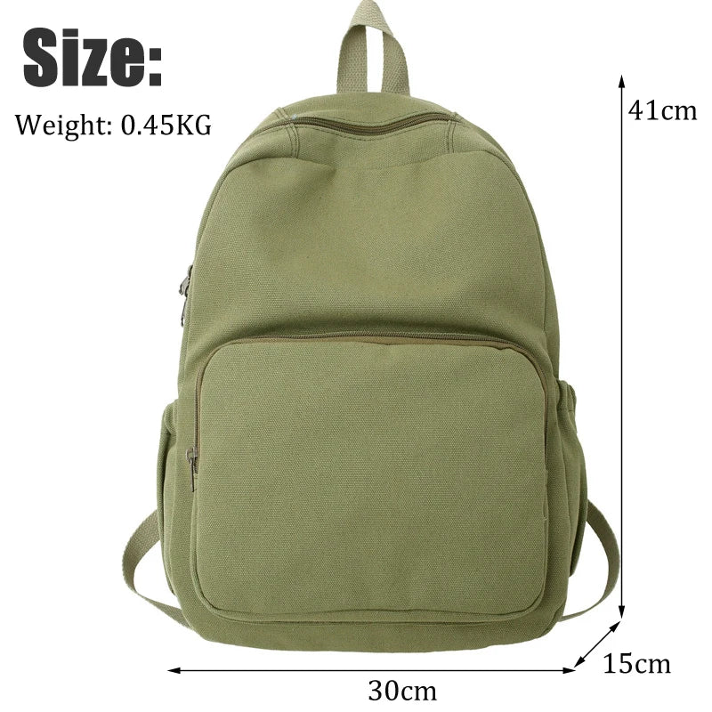 Solid Retro Canvas Women Backpack Travel Rucksack