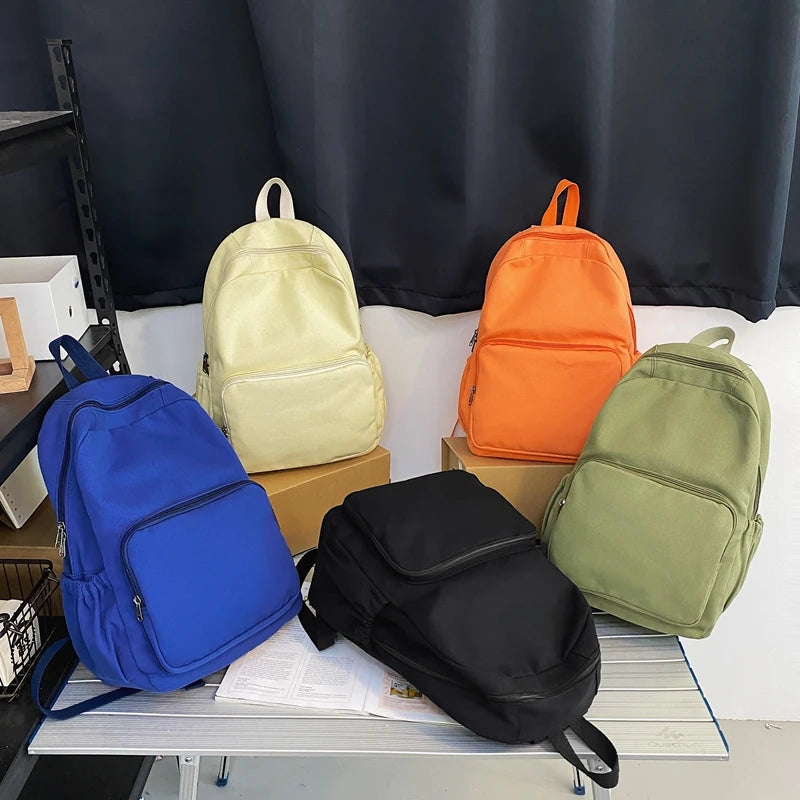 Solid Retro Canvas Women Backpack Travel Rucksack