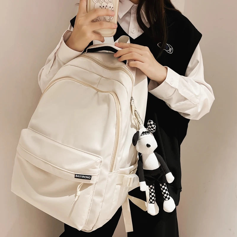 Solid Waterproof Nylon Women Backpack Students Bag Boy's School Bag