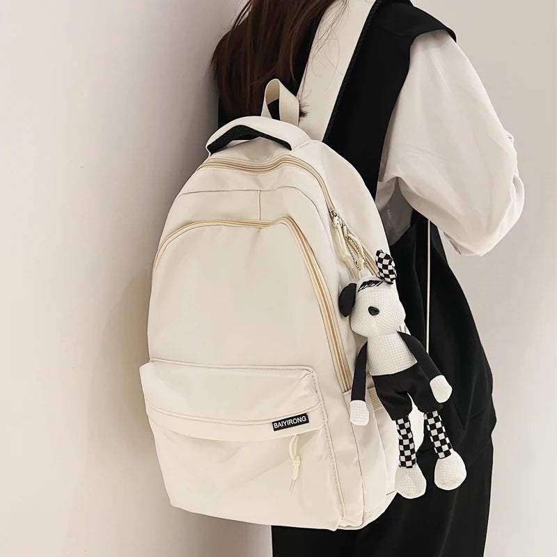 Solid Waterproof Nylon Women Backpack Students Bag Boy's School Bag