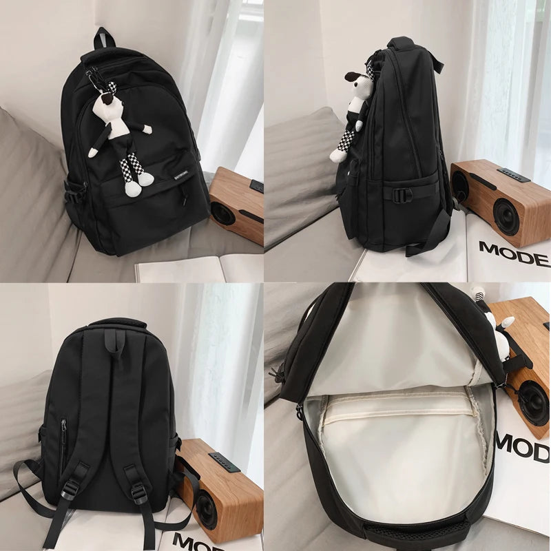 Solid Waterproof Nylon Women Backpack Students Bag Boy's School Bag