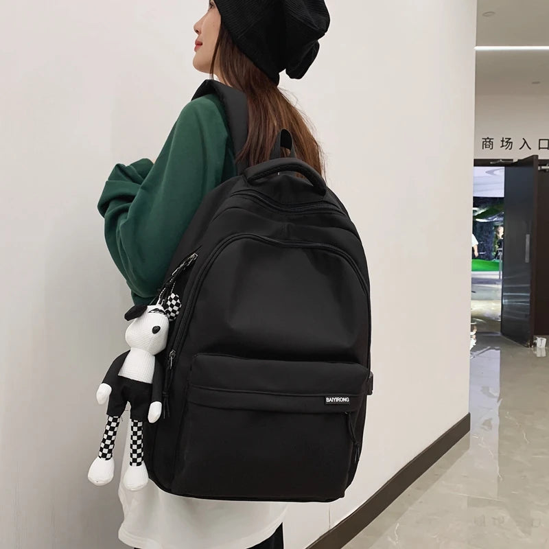 Solid Waterproof Nylon Women Backpack Students Bag Boy's School Bag