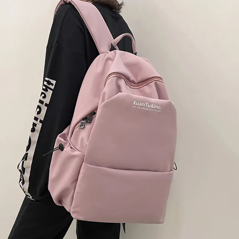 Solid Women Student Schoolbag Large Capicity Teenage Girl Backpack