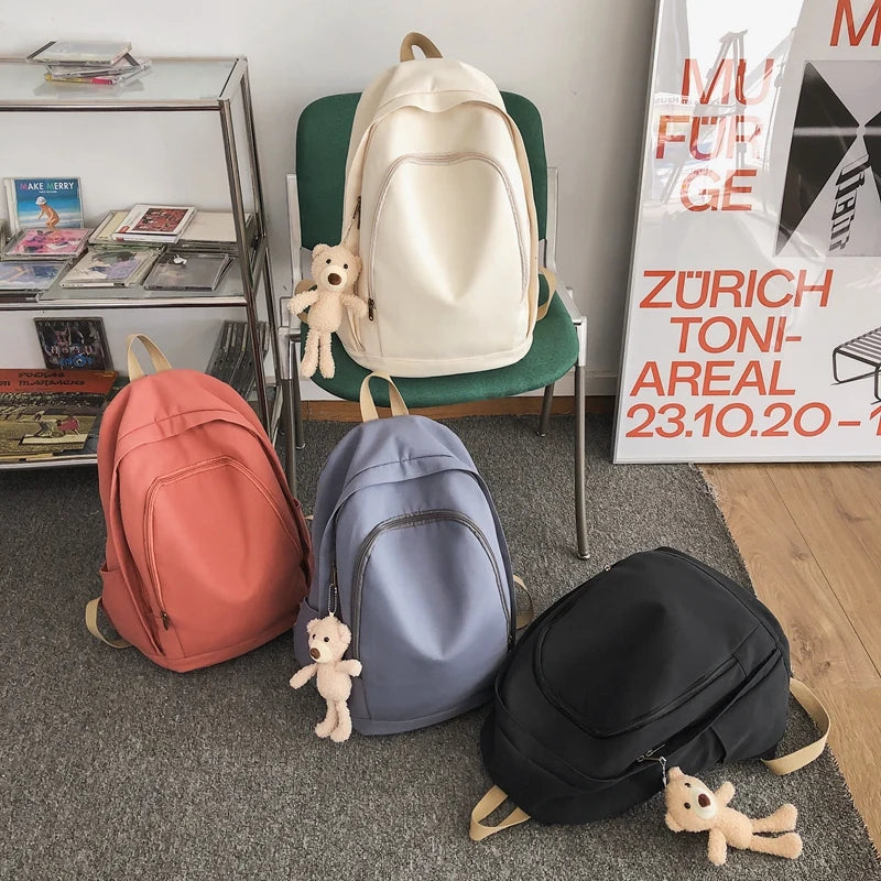 Solid Women Student Schoolbag Simplicity Teenage Girl Backpack