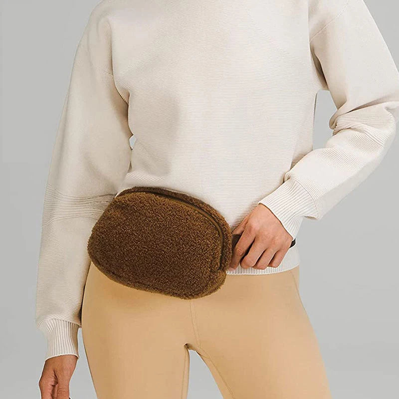 Outdoor Fleece Fur Waist Bag for Women Men Chest Bags Winter Bags