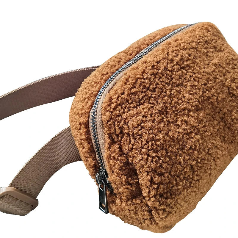 Outdoor Fleece Fur Waist Bag for Women Men Chest Bags Winter Bags