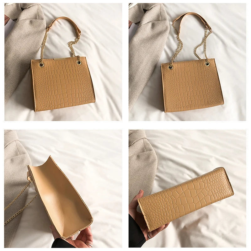 Square Shoulder Bag Solid Pu Leather Crossbody Bags For Women Chain Handbags