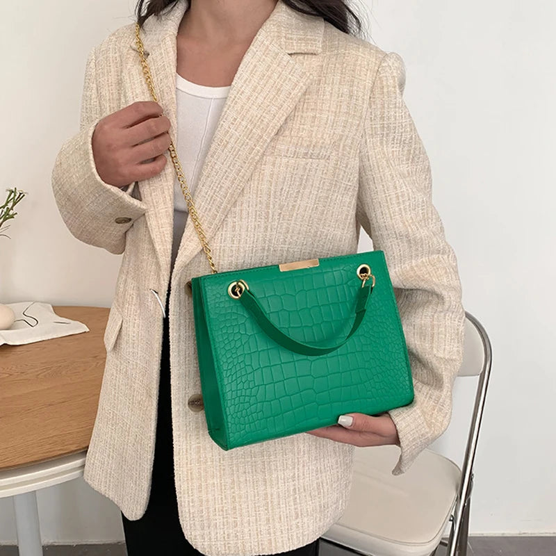 Square Shoulder Bag Solid Pu Leather Crossbody Bags For Women Chain Handbags