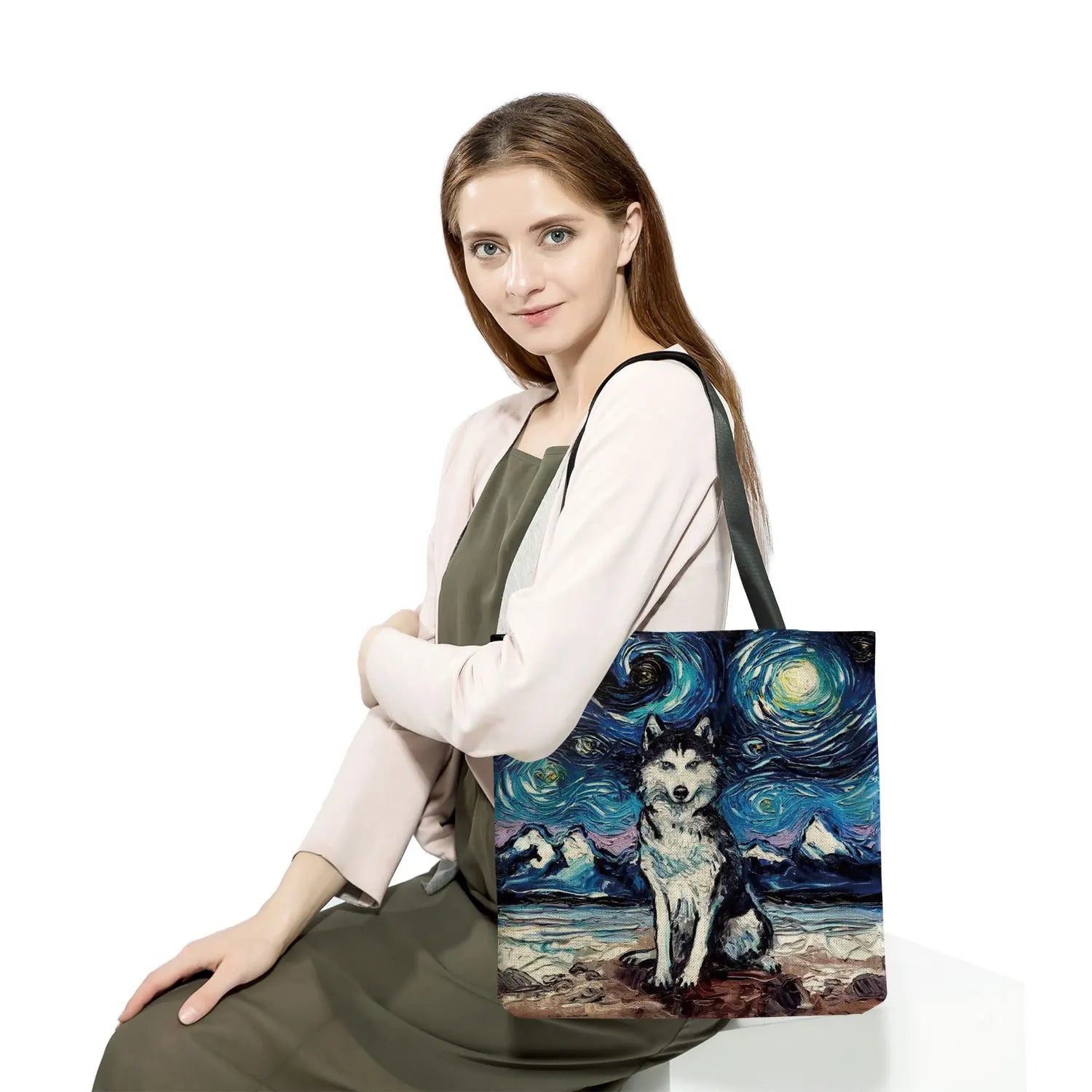Starry Sky Animal Dog Printed Handbag Shoulder Bag Women's Large Tote