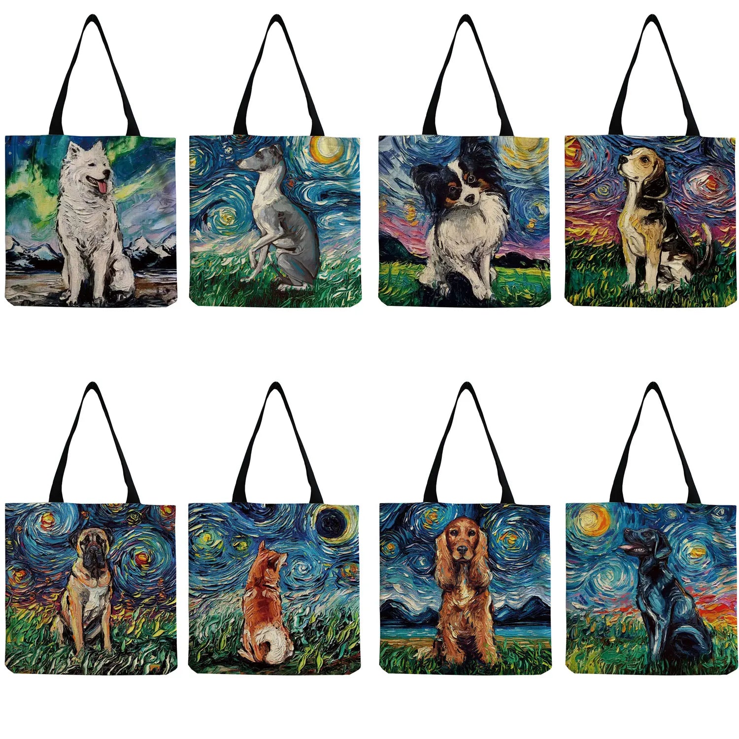 Starry Sky Animal Dog Printed Handbag Shoulder Bag Women's Large Tote