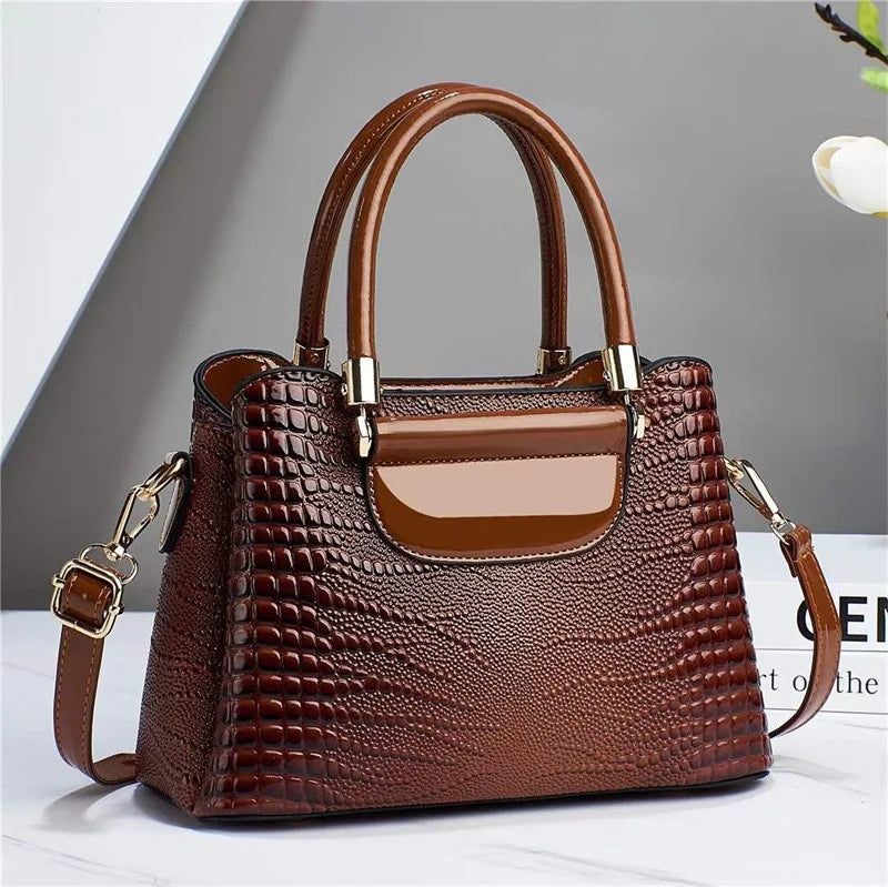 Stone Plaid Large Capacity Leather Shoulder Bag