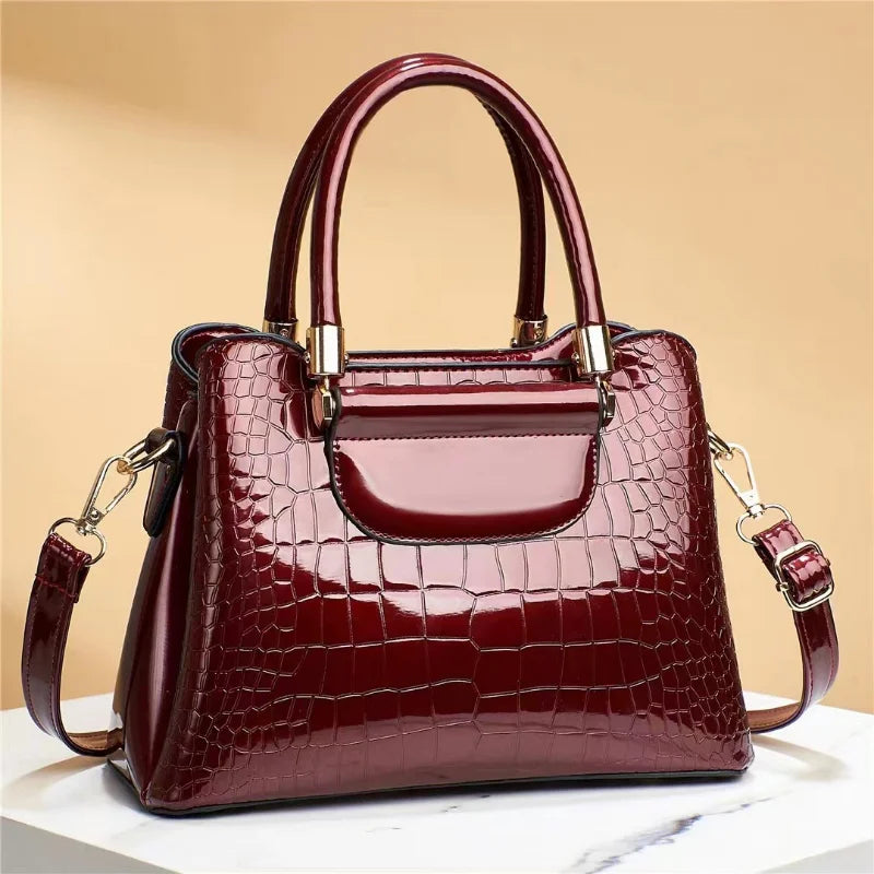 Stone Plaid Large Capacity Leather Shoulder Bag
