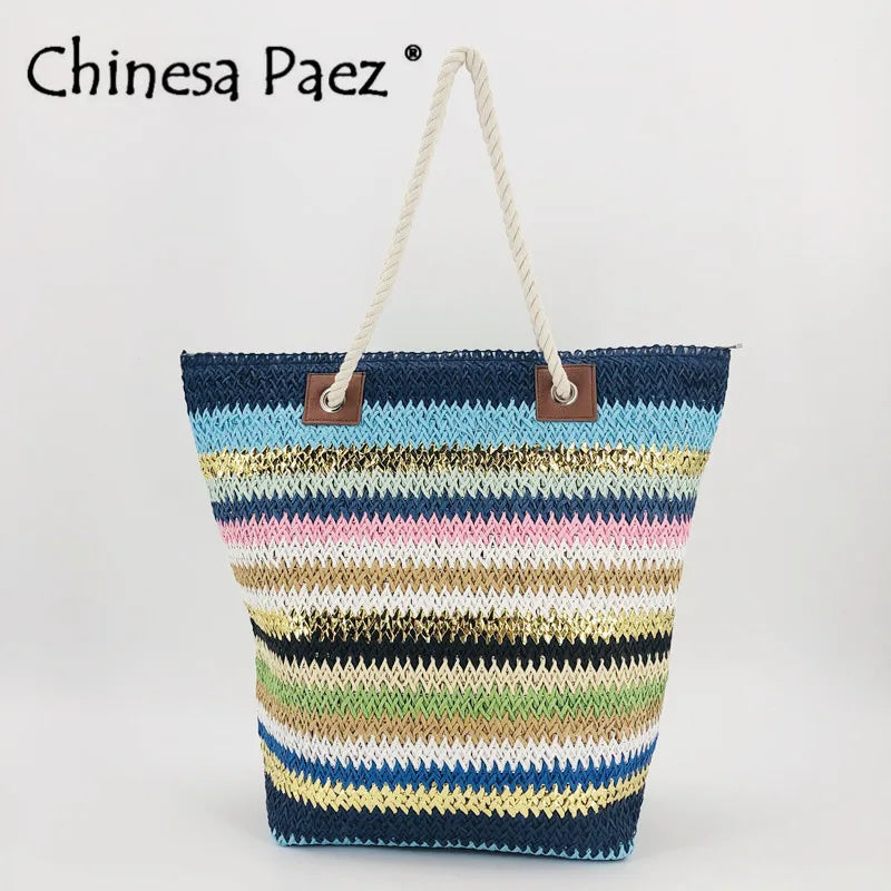 Straw Bag Women Hand-Woven Moon Shape Rattan Bag Drawstring Handbag